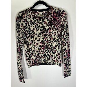 Diane von Furstenberg white pink black leopard wool cardigan M designer office